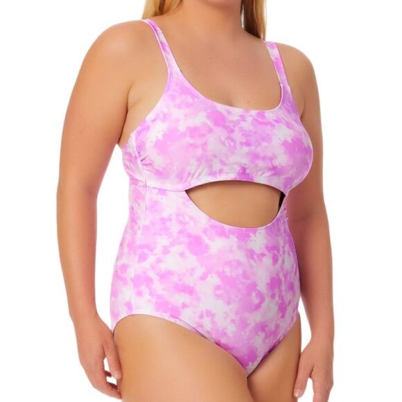 Macy’s California California Waves Pink Tie Dye Peek A Boo One Piece Swimsuit L - Picture 1 of 5